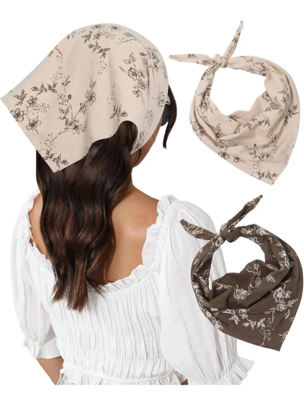 Floral Cotton Hair Scarves - 2PCS Triangle Bandanas for Women & Girls